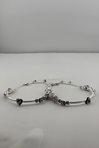 Load image into Gallery viewer, Designer Kada Anklet Pair in pure silver with Enamel Charms – 925 Sterling Silver Adjustable Anklet-43g
