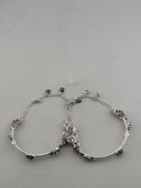Load image into Gallery viewer, Designer Kada Anklet Pair with Enamel Charms – 925 Sterling Silver Adjustable Anklet – 43g
