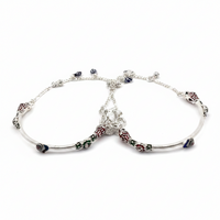 Load image into Gallery viewer, Designer Kada Anklet Pair in pure silver with Enamel Charms – 925 Sterling Silver Adjustable Anklet-43g
