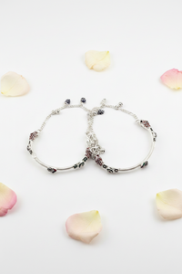 Load image into Gallery viewer, Designer Kada Anklet Pair in pure silver with Enamel Charms – 925 Sterling Silver Adjustable Anklet-43g
