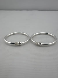 Load image into Gallery viewer, Kids Ball End Silver Kada – 925 Sterling Silver Baby Kada Bracelet with Designer Caps (Pair)
