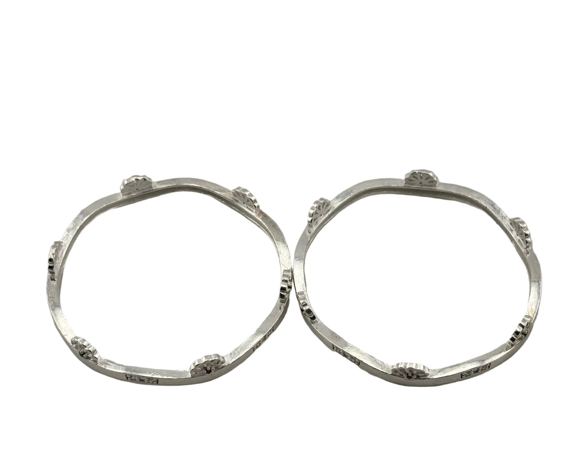 Kids Floral Stone Silver Kada – 925 Sterling Silver Baby Kada Pair