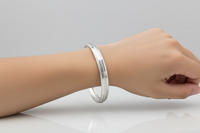 Load image into Gallery viewer, Striped Silver Kada – 925 Sterling Silver Bracelet Textured Band with Center Highlight Design
