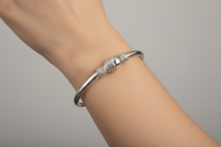 Load image into Gallery viewer, Textured Cone Bead Silver Kada – 925 Sterling Silver Bracelet Designer Center Bead Bangle
