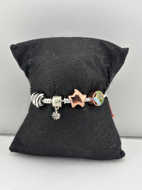 Load image into Gallery viewer, Charm Bead Silver Bracelet – 925 Sterling Silver Kada with Star, Floral &amp; Enamel Charms
