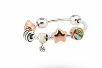 Load image into Gallery viewer, Charm Bead Silver Bracelet – 925 Sterling Silver Kada with Star, Floral &amp; Enamel Charms
