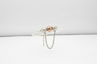 Load image into Gallery viewer, Bow Charm Silver Bracelet with Chain Drop – 925 Sterling Silver Kada with Rose Gold Accent Bead
