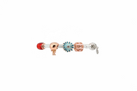 Load image into Gallery viewer, Charm Bead Silver Bracelet – 925 Sterling Silver Kada with Floral Enamel &amp; Rose Gold Accents
