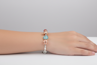 Load image into Gallery viewer, Charm Bead Silver Bracelet – 925 Sterling Silver Kada with Floral Enamel &amp; Rose Gold Accents
