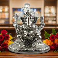 Load image into Gallery viewer, 999 Pure Silver Lord Ganesha Idol with Turban Design – Ganpati Murti
