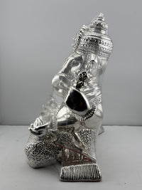 Load image into Gallery viewer, 999 Pure Silver Lord Ganesha Idol with Modak &amp; Ornate Crown – Ganpati Murti
