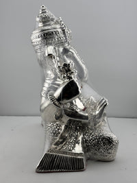 Load image into Gallery viewer, 999 Pure Silver Lord Ganesha Idol with Modak &amp; Ornate Crown – Ganpati Murti

