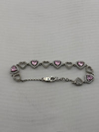 Load image into Gallery viewer, 925 Sterling Silver Pink Heart CZ Bracelet | 8g
