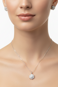Load image into Gallery viewer, 925 Sterling Silver Sunburst CZ Pendant and Earrings Set
