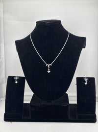 Load image into Gallery viewer, 925 Sterling Silver Bow Drop CZ Necklace and Stud Earrings Set
