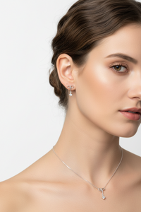 Load image into Gallery viewer, 925 Sterling Silver Bow Drop CZ Necklace and Stud Earrings Set
