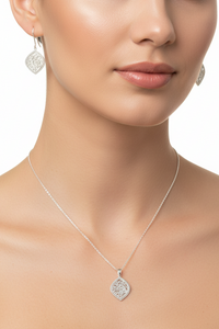 Load image into Gallery viewer, 925 Sterling Silver Leaf Design Necklace and Drop Earrings Set

