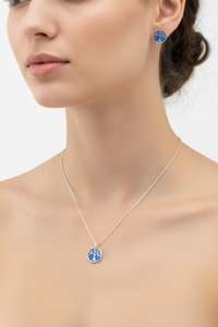 Load image into Gallery viewer, 925 Sterling Silver Blue Tree of Life Necklace and Stud Earrings Set
