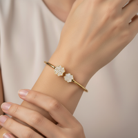 Load image into Gallery viewer, 925 Sterling Silver Gold Plated Clover Open Bangle Bracelet
