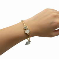 Load image into Gallery viewer, 925 Sterling Silver Gold Plated Double Heart Open Bangle Bracelet
