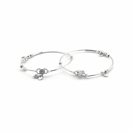 Adjustable Charm Anklet Pair – 925 Sterling Silver Wire