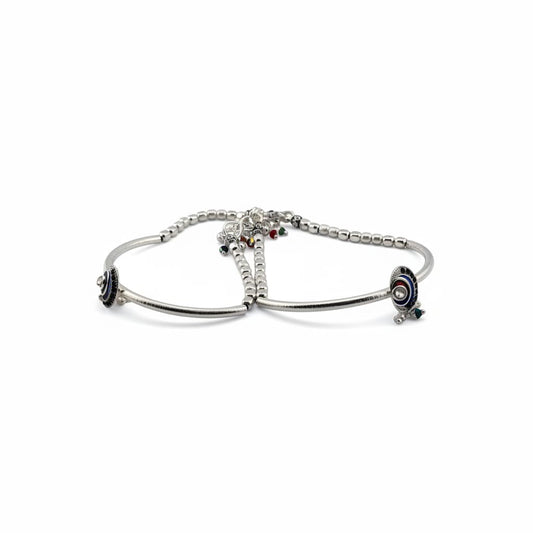 Adjustable Kada Anklet Pair with Stone Charms – 925
