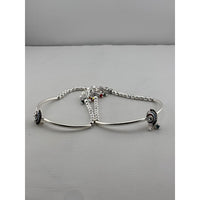 Load image into Gallery viewer, Adjustable Kada Anklet Pair with Stone Charms – 925 Sterling Silver Beaded Anklet – 57g
