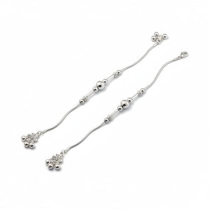 Beaded Bar Center Anklet – 925 Sterling Silver Adjustable