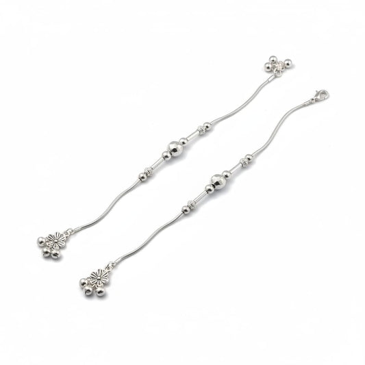 Beaded Bar Center Anklet – 925 Sterling Silver Adjustable