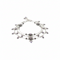 Load image into Gallery viewer, Beaded Charm Anklet – 925 Sterling Silver – Purple Stone Ethnic Design-38g
