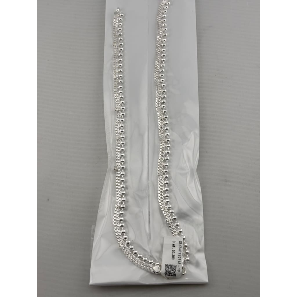 Beaded Double Chain Anklet – 925 Sterling Silver Adjustable