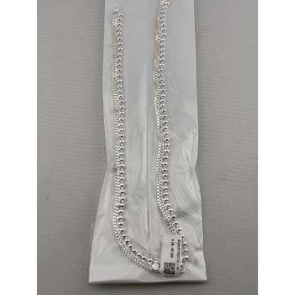 Beaded Double Chain Anklet – 925 Sterling Silver Adjustable