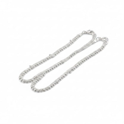 Beaded Double Chain Anklet – 925 Sterling Silver Adjustable