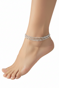 Load image into Gallery viewer, Beaded Double Chain Anklet – 925 Sterling Silver – Adjustable – 50g

