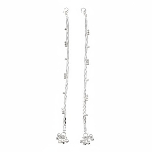 Beaded Line Silver Anklet – 925 Sterling Minimal Ghungroo
