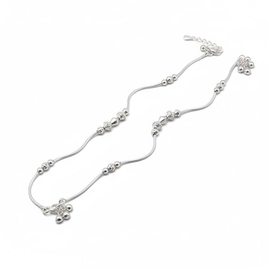 Beaded Snake Chain Silver Anklet – 925 Adjustable Weight:26g