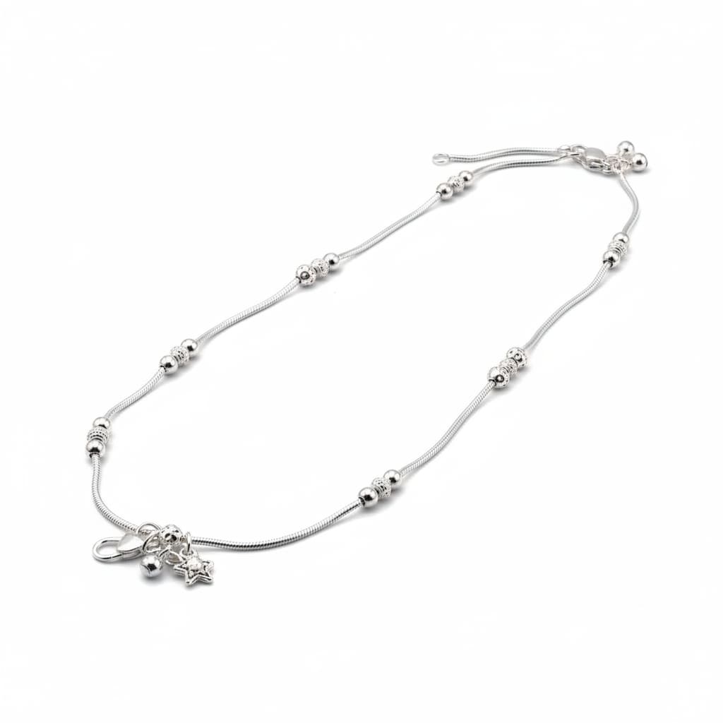 Beaded Snake Chain Silver Anklet – 99.9% Pure Adjustable