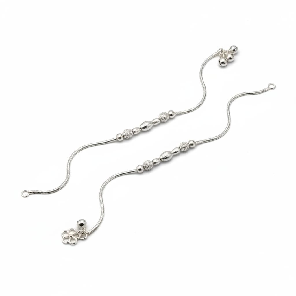 Beaded Twist Classic Silver Anklet – 99.9% Pure Adjustable