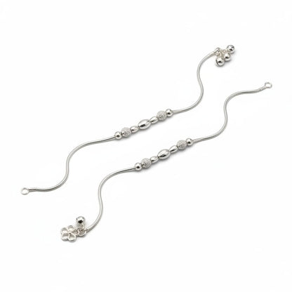 Beaded Twist Classic Silver Anklet – 99.9% Pure Adjustable