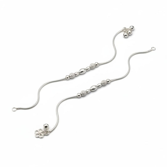 Beaded Twist Classic Silver Anklet – 99.9% Pure Adjustable