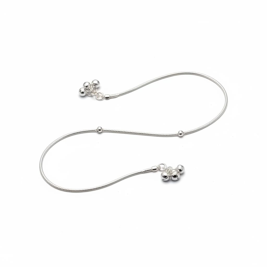 Bell Charm Minimal Silver Anklet – 99.9% Pure Weight:11g