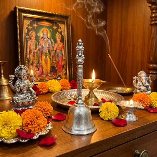 Silver Pooja Bell with Hanuman Handle 75g