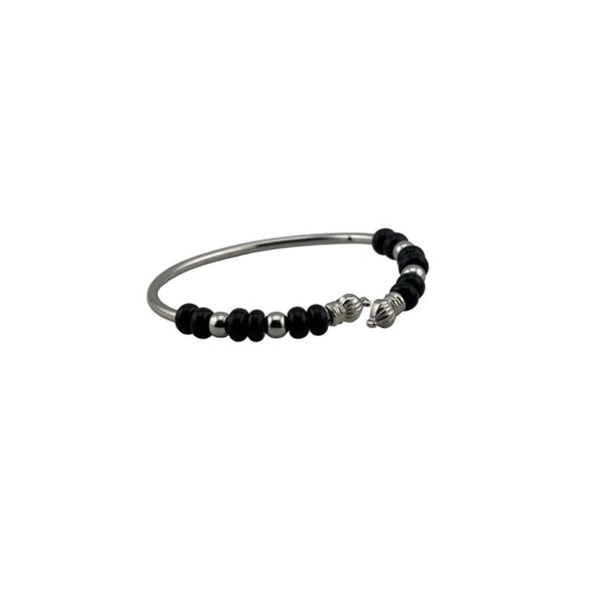Black Bead Silver Kada Bracelet – nazariya for new born
