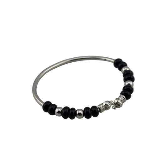 Black Bead Silver Kada Bracelet – nazariya for new born