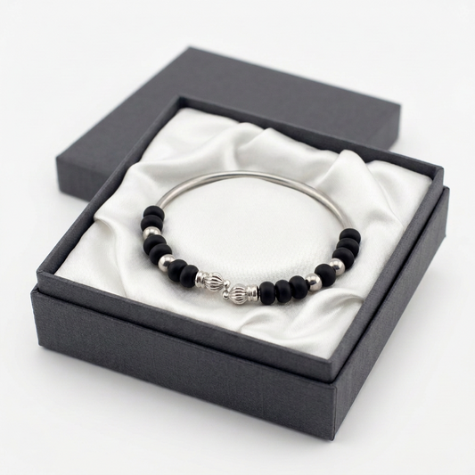 Black Bead Silver Kada Bracelet – nazariya for new born to 6 months | New born