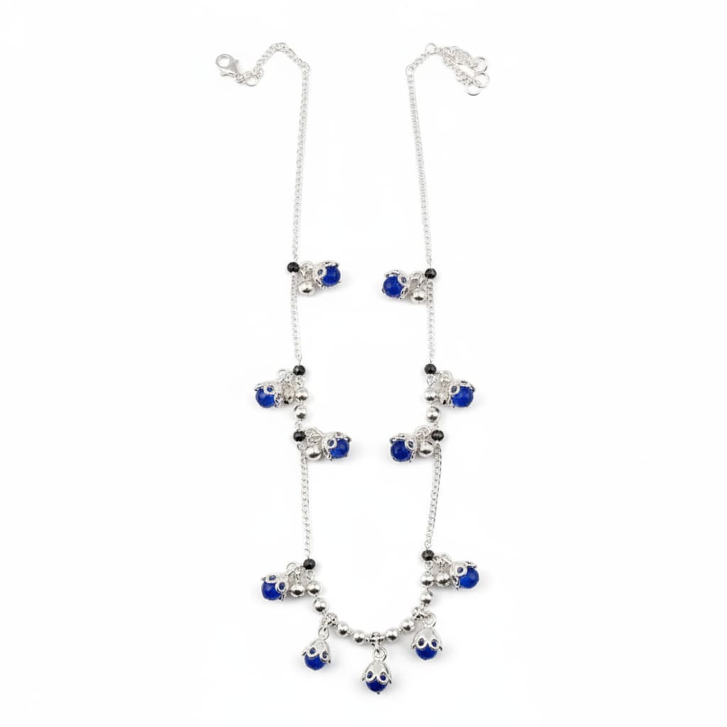 Blue Stone Bell Charm Silver Anklet – 99.9% Pure Weight:22g