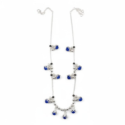 Blue Stone Bell Charm Silver Anklet – 99.9% Pure Weight:22g