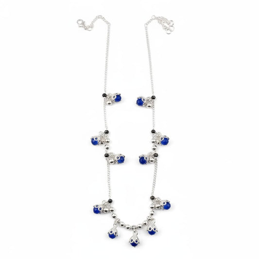 Blue Stone Bell Charm Silver Anklet – 99.9% Pure Weight:22g