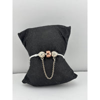 Load image into Gallery viewer, Bow Charm Silver Bracelet with Chain Drop – 925 Sterling Silver Kada with Rose Gold Accent Bead
