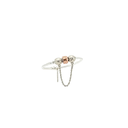 Bow Charm Silver Bracelet with Chain Drop – 925 Sterling